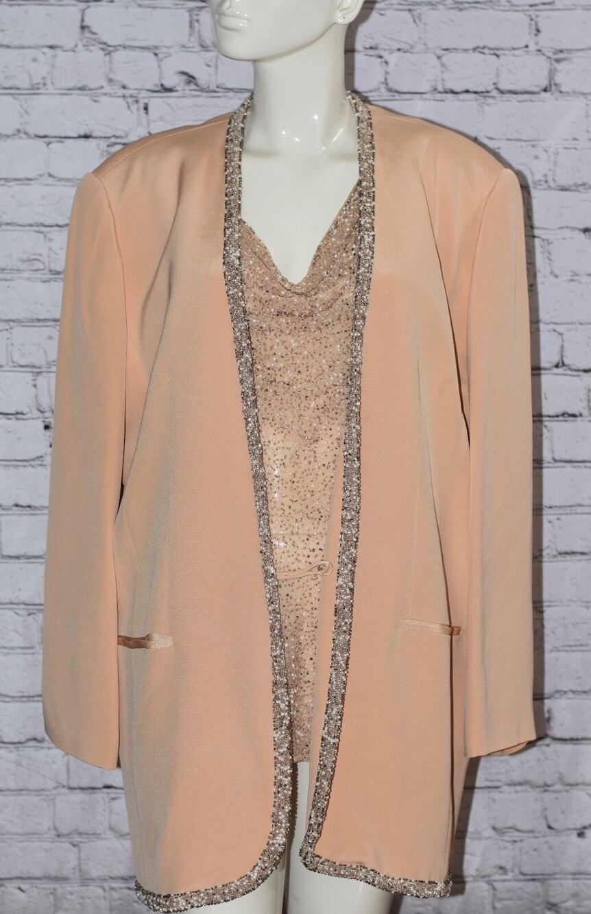 Judith Ann Plus Size Evening Party Beaded Silk Cardigan Blazer Jacket & Tank Set